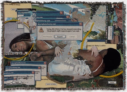 Qualeasha Wood It’s Pulling Me Apart, This Time, 2023 woven jacquard and glass seed beads.