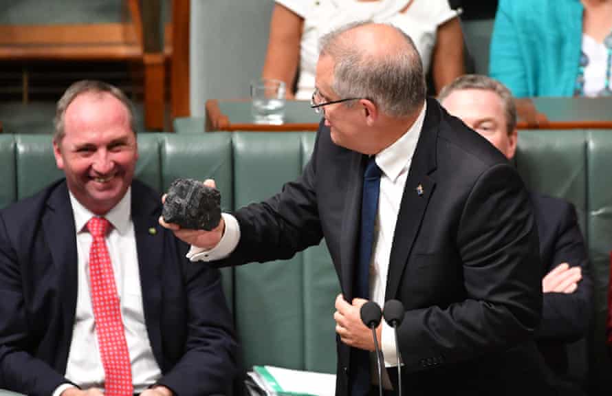 Scott Morrison with a lump of coal in the House of Representatives in 2017