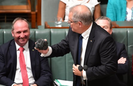 Scott Morrison with a lump of coal in the House of Representatives in 2017
