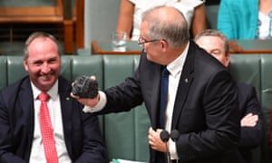 Scott Morrison with a lump of coal during Question Time in the House of Representatives.