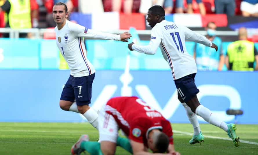 Antoine Griezmann wheels away after levelling the scores.