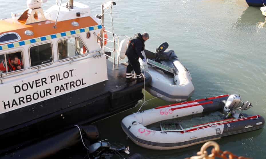 A Dover Pilot Harbour Patrol vessel with inflatable boats in Dover marina