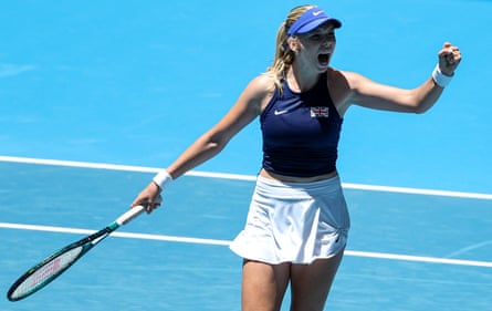 Katie Boulter celebrates her first win against a top-five player