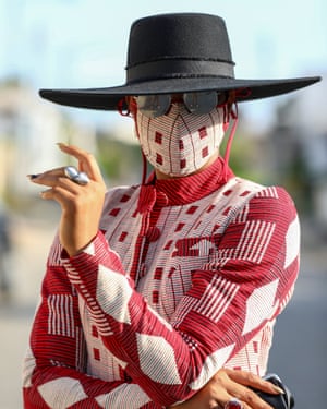 Nigerian influencer Angel Obasi wearing a face mask in Lagos, Nigeria May 2020