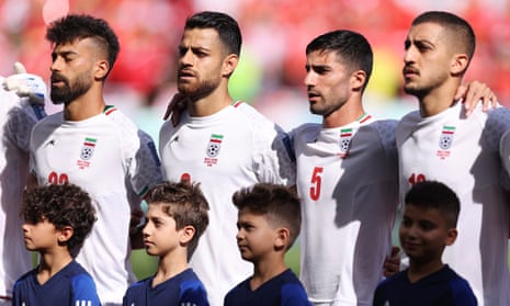 Iran players during their national anthem before Friday’s World Cup game against Wales in Qatar
