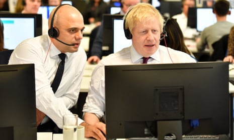 Sajid Javid and Boris Johnson at the Conservative campaign headquarters in London, December 2019