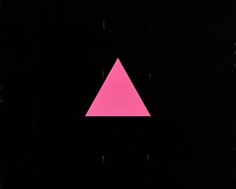 Pink triangle on black background.