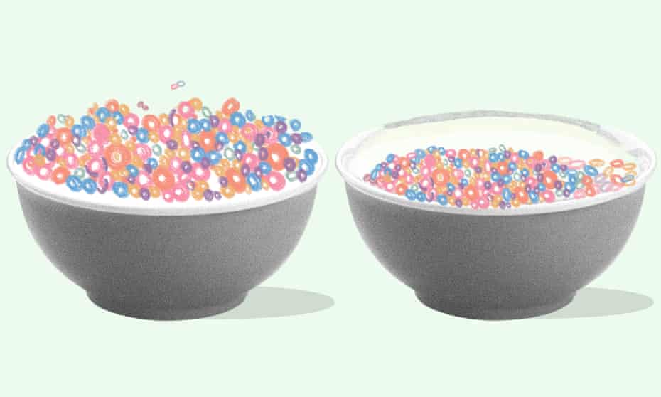 Illustration of two bowls of cereal – one smaller than the other