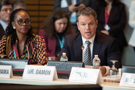 US actor and activist Matt Damon addresses the Sanitation, Water for All finance ministers’ meeting in Washington, DC. 