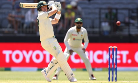 Steve Smith plays a pull shot to the boundary on Day 1 in the Test v Pakistan.