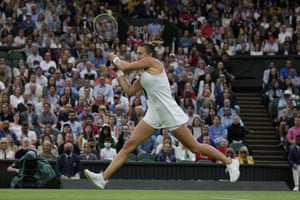 Aryna Sabalenka of Belarus plays a return to Tunisia’s Ons Jabeur.