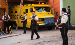 Guards from the private security company Prosegur after the Paraguay-based firm was targeted in a multimillion-dollar raid in April.