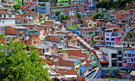 Medellin slum has outdoor escalator installed, Colombia