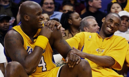 Shaquille O’Neal shares a joke with Kobe Bryant during their time together with the LA Lakers