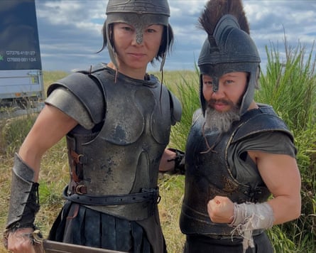 Dalton and a stuntman in armour