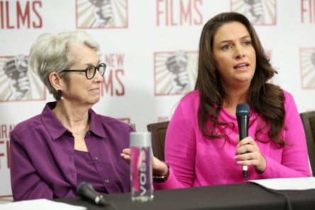 Jessica Leeds and Samantha Holvey speak during the press conference held by women accusing Trump of sexual harassment December, 2017 in New York City.