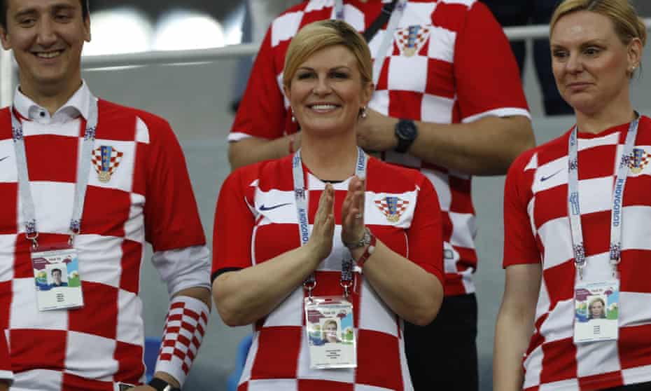 The appearance of Croatia’s President, Kolinda Grabar-Kitarovic, in the team’s dressing room after their last-16 defeat of Denmark caused waves at home.