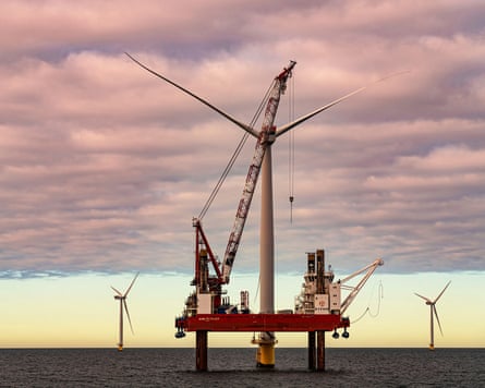 Wind turbine maintenance in the Kattegat, Baltic Sea, Denmark.