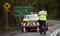 A police roadblock is set up at the entrance of the suburb of Mount Wilson, north of Katoomba, NSW, Australia, 18 January 2022. More than 100 police, firefighters and SES volunteers are involved in the search for nine-year-old girl Charlise Mutten, who was last seen on 13 January at a property at Mount Wilson, 20km north of Katoomba.