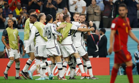Germany celebrate after Niclas Füllkrug scored a late equaliser.