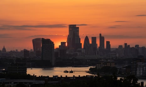 Sunset over London during a heatwave in July 2021.