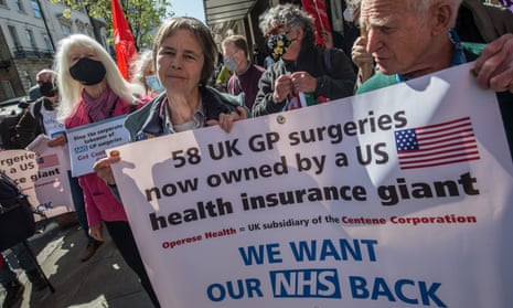 Keep Our NHS Public holds a protest outside the offices of Operose Health in April 2021.