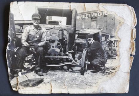 Fred Hartley and an employee on the original site of Hartley Truck Parts in downtown Muncie, 30s-40s