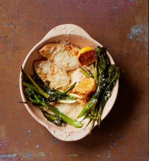 Yasmin Fahr’s charred lemon chicken traybake.