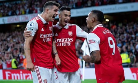 Gabriel Jesus celebrates after scoring for Arsenal against Aston Villa