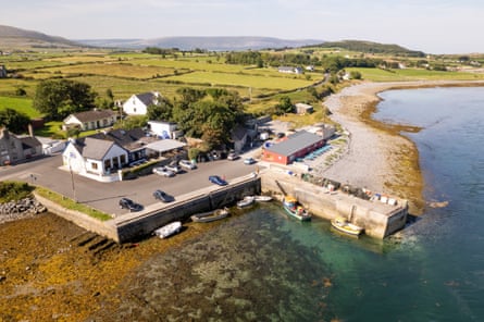 Green fields and sea at New Quay, Linnane’s Lobster Bar