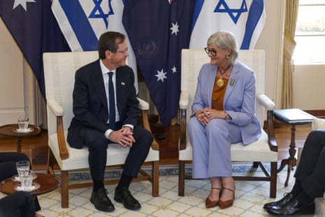 Australian governor general, Sam Mostyn, meets with Israeli president, Isaac Herzog, at Government House