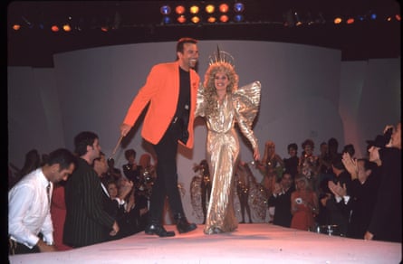 Thierry Mugler on the runway with Sharon Stone April 23, 1992 - Los Angeles, CA.