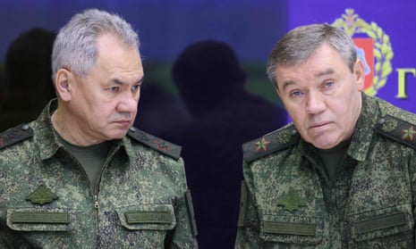 Russian defence minister Sergei Shoigu (L) and chief of the Russian general staff Valery Gerasimov.