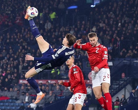 Scott McTominay of Scotland scores a goal to make it 1-0 during the FIFA World Cup 2026 qualifier match between Scotland and Denmark at Hampden Park on November 18, 2025 in Glasgow, Scotland. (Photo by Robbie Jay Barratt - AMA/Getty Images)