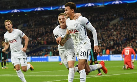 Dele Alli, right, celebrates with Kieran Trippier as Harry Kane prepares to join in - the trio examplify what Tottenham are achieving with faith in youth and good recruitment.