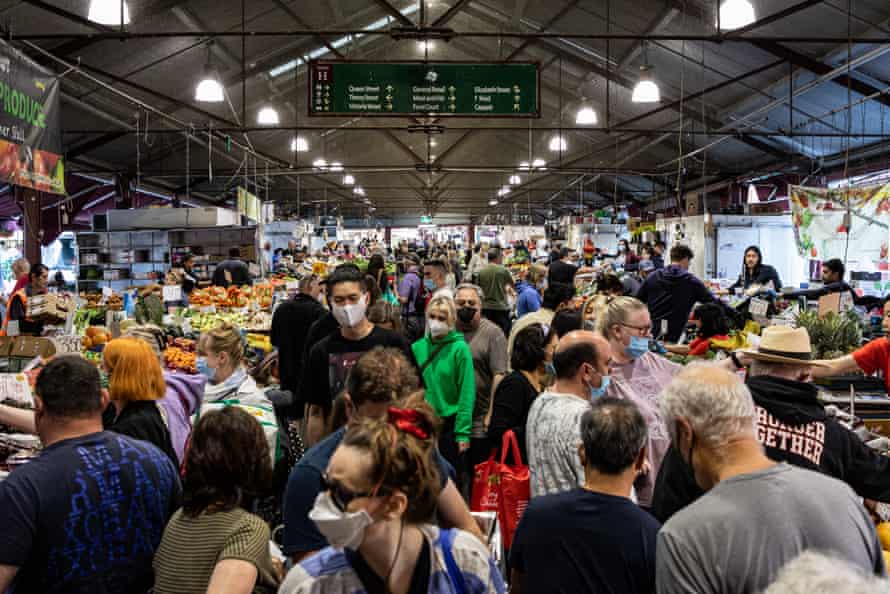 A crowded Victoria Market in Melbourne, just before Christmas 2021.
