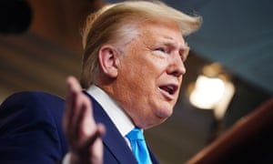 Donald Trump at a coronavirus taskforce press briefing at the White House in Washington DC, on 7 April.