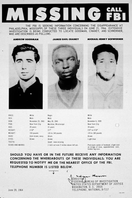 An FBI poster seeking information as to the whereabouts of three civil rights campaigners