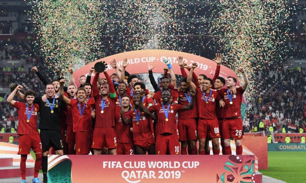 Jordan Henderson and his Liverpool teammates celebrate winning the 2019 Fifa Club World Cup in Qatar. 