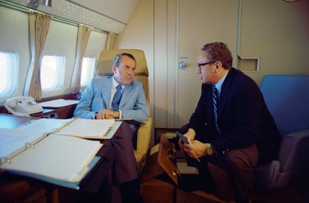Richard Nixon and Henry Kissinger on Air Force One in 1972.
