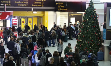 Passengers waiting at Gatwick airport