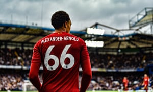 Trent Alexander-Arnold is pictured at Stamford Bridge. The defender's goal from a free-kick routine set Liverpool on their way to victory.