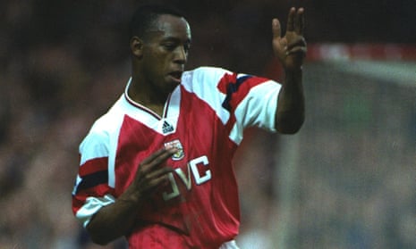 Ian Wright, seen here in November 1992, tweeted his delight at Arsenal’s new deal, including the hashtag #welcomebackadidas.