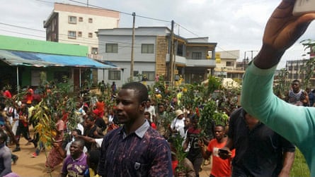 Demonstrators protest against perceived discrimination in favour of the francophone majority on 22 September 2017 in Bamenda, the main town in north-west Cameroon and an anglophone hub.