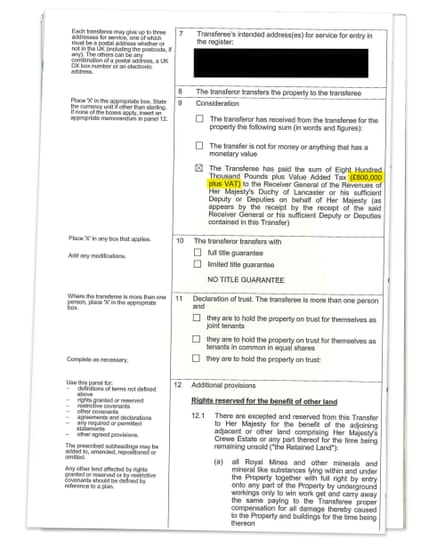 land registry document with section highlighted
