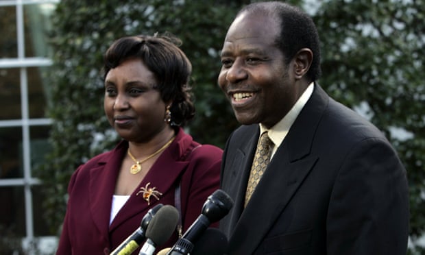 Paul Rusesabagina with his wife Tatiana at the White House in 2005 after meeting President Bush