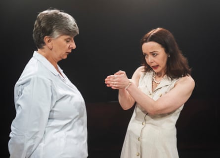 Janette Foggo as Maggie and Joanne Gallagher as Ella in Walkies Time for a Black Poodle at the Finborough.