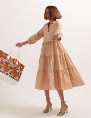 model wears dress, £29.99, reserved.com. Bag, £85, by Dodo Bar Or, from matchesfashion.com. Heels, £235, aeyde.com.