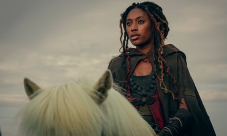 Èile (Sophia Brown) on a white horse in The Witcher: Blood Origin.