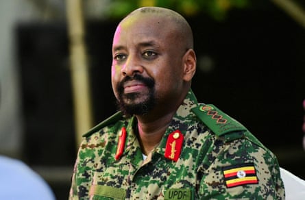 Gen Muhoozi Kainerugaba wearing military fatigues